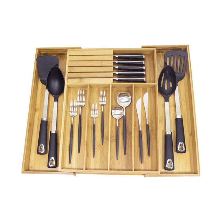 Expandable Bamboo Cutlery & Knife Drawer Tray Storage Box