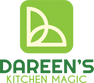Logo of Dareen's Kitchen Magic with a green square and leaf design.