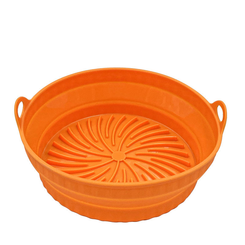 Orange collapsible basket with handles on a white background