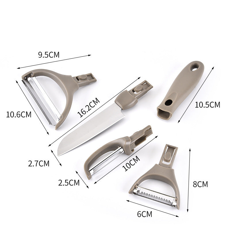 Set of kitchen peelers with dimensions labeled on a white background