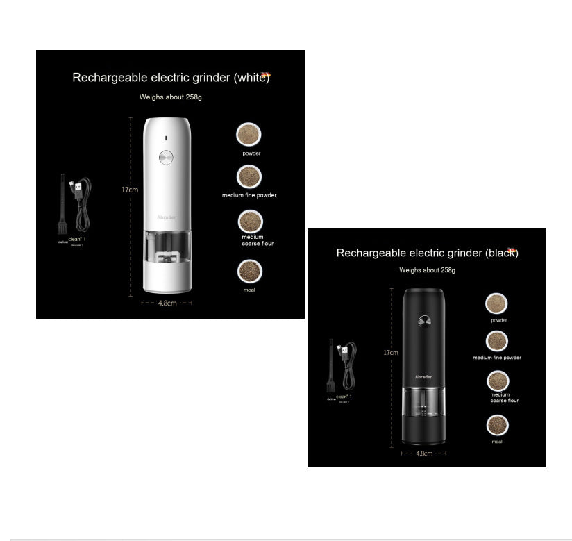 USB Rechargeable Electric Salt & Pepper Grinder Set – One-Hand LED Auto Grinder